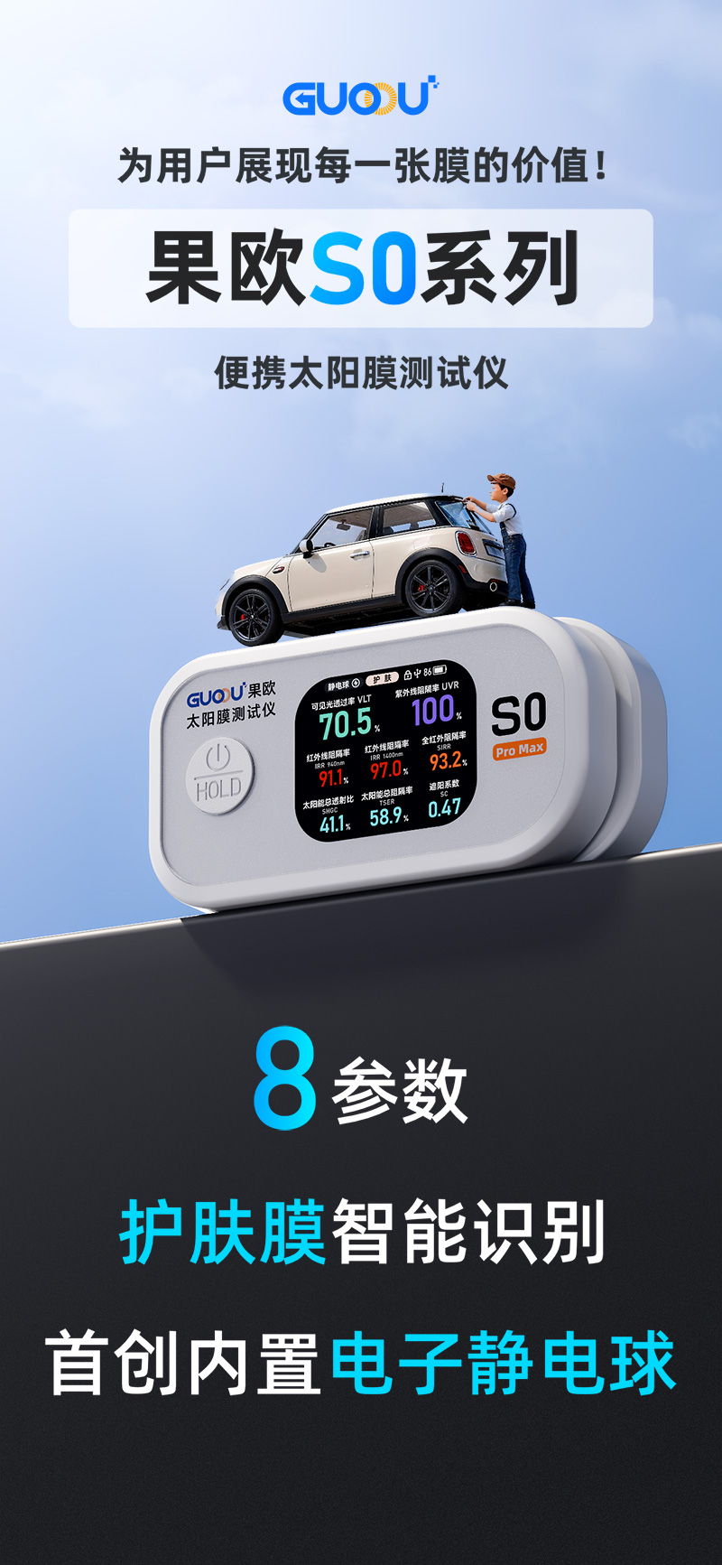 果歐S0 pro max太陽(yáng)膜測(cè)試儀